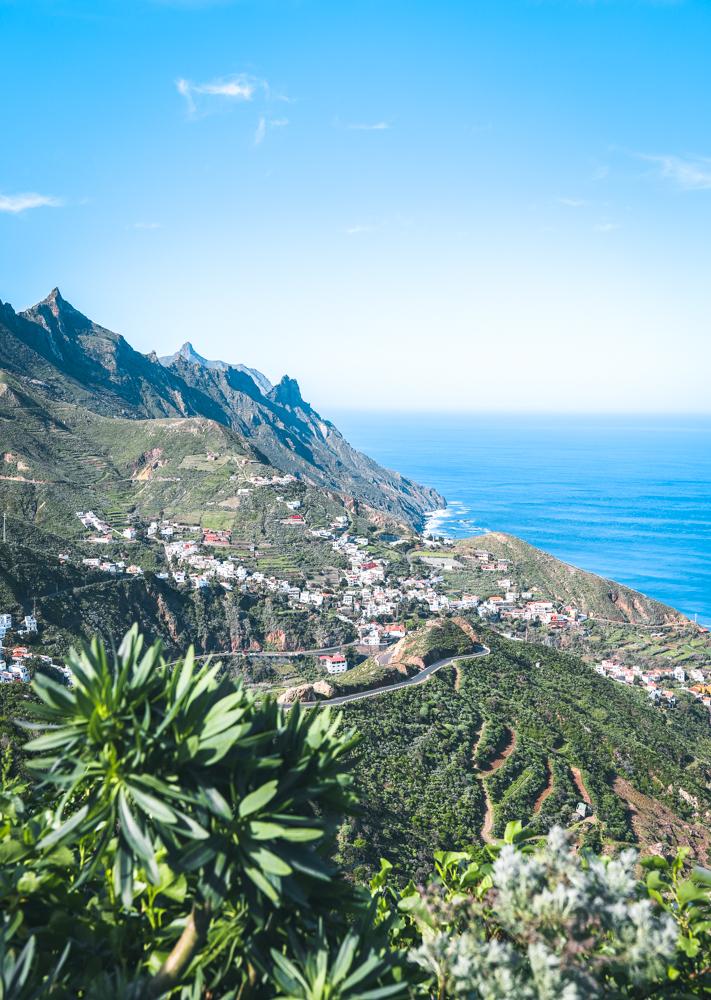 Mountains, tropical plants, mountain villages and the ocean in Anaga Rural park in Tenerife